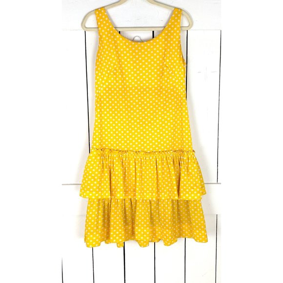 Vintage yellow white polka dot ruffle sleeveless midi dress - Picture 2 of 4